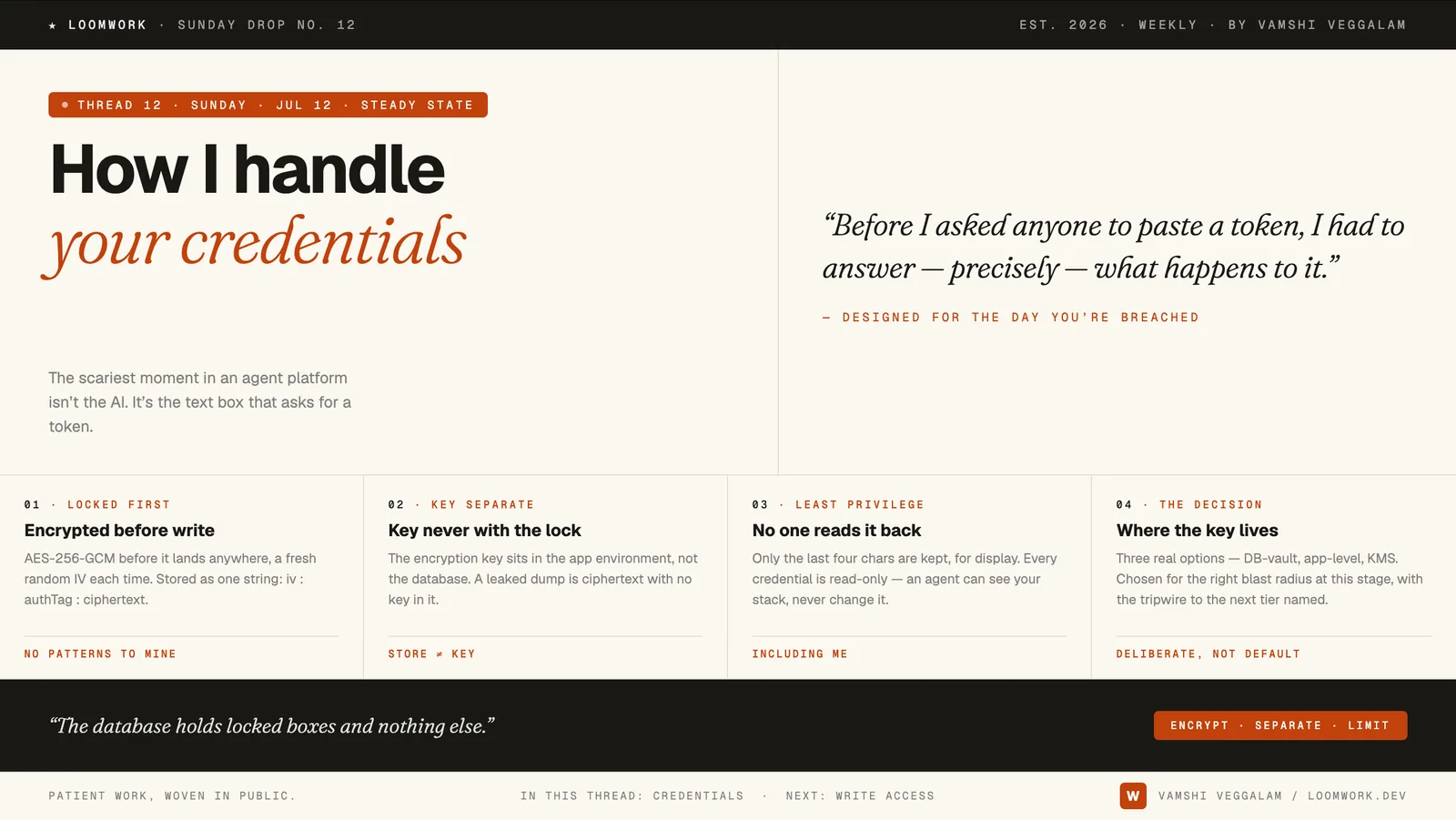 Cover art for “How I handle credentials in an agent platform”